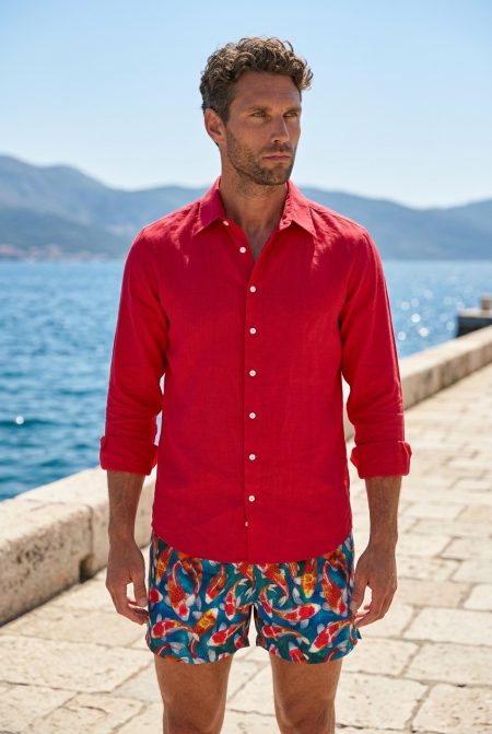 Мъжка риза – Amalfi red  100% лен 3909